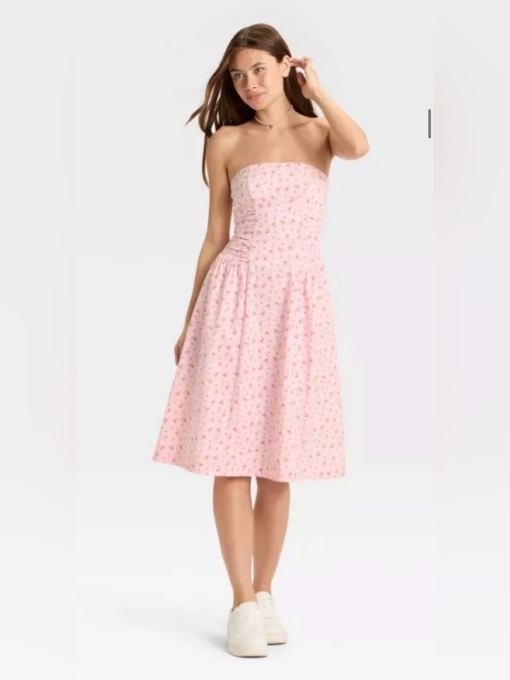 Wild Fable Pink Strapless Floral Cotton Dress Size Medium